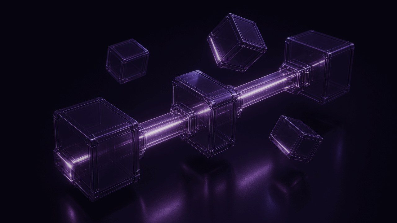 Glass architectural modules along a luminous energy spine representing flexible engagement models